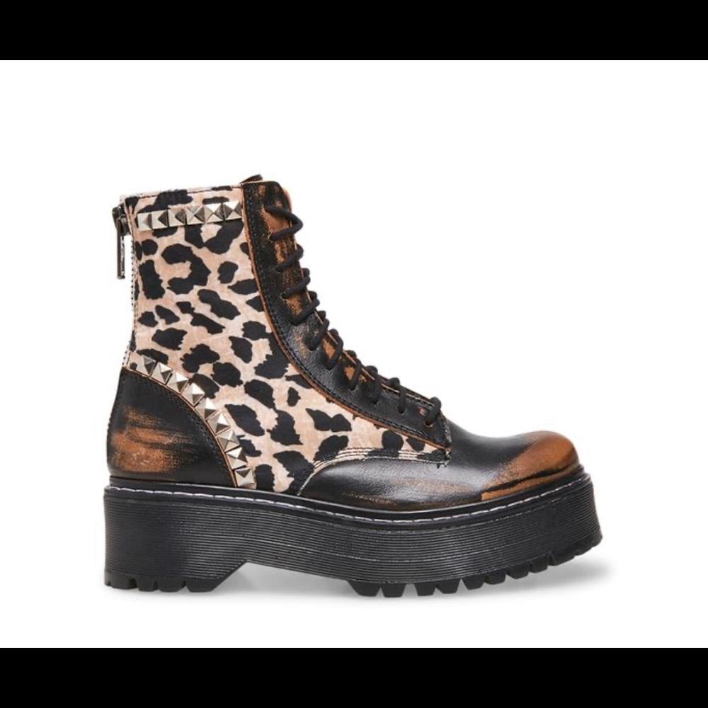 NEW Steve Madden black and leopard print boots